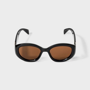Women's Round Oval with Metal Décor Sunglasses - A New Day™ Black - 1 of 2