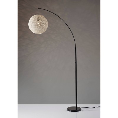 Havana Bronze Arc Floor Lamp with Cream Rattan Shade