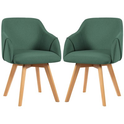 Bekrvio Swivel Dining Chairs with Arm Set of 2 - Modern Linen Upholstered Accent Desk Chairs with Solid Wood Legs for Kitchen,Living Room