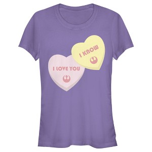 Juniors Womens Star Wars Valentine's Day I Love You I Know Hearts T-Shirt - 1 of 4