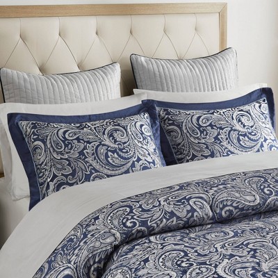 King Navy Blue Cotton Paisley Bed in a Bag Set