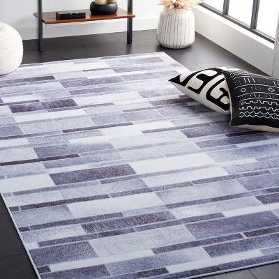 Gray Rectangular Hand-knotted Faux Fur Rug, 5' x 8'
