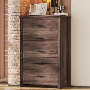 BDELITE Retro American Country Style Wooden Dresser with 5 Drawer for Bedroom- 31.50*15.70*47.8 Inch, Dark Walnut - 1 of 4