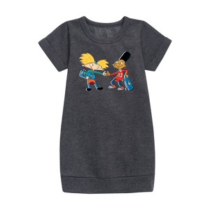 - Hey Arnold! - Arnold and Gerald Skateboard Graphic Short Sleeve Fleece Dress - 1 of 3