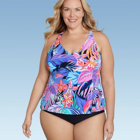 Women's Upf 50 Tiered Tankini Top - Aqua Green® Multi Xl : Target