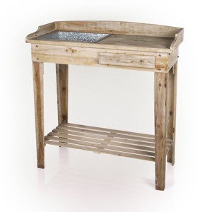 Alpine Corporation Tan Wooden Potting Bench with Drawer & Removable Metal Sink: All-Weather, 1-Year Warranty, Steel Hardware - 1 of 4