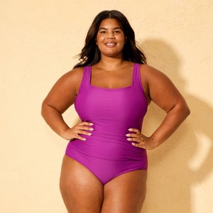 Women's Shirred Tummy Control Square Neck Full Coverage One Piece Swimsuit - Shade & Shore™ - 1 of 3