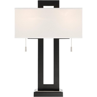 Black Metal Rectangular Table Lamp with USB Port