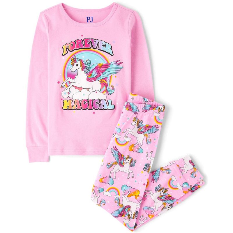 The Children's Place Girls Long Sleeve Unicorn Snug Fit Cotton Pajamas Pink 5