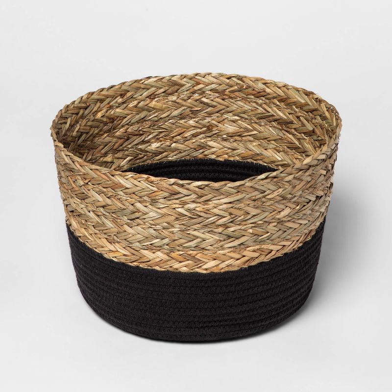 Round Basket in Braided Matgrass &#38; Black Coiled Rope - Threshold&#8482;, 1 of 2