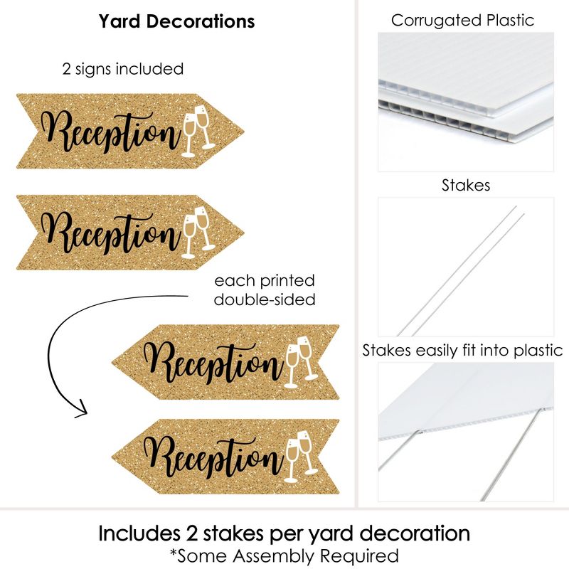 Big Dot of Happiness Gold Wedding Reception Signs - Wedding Sign Arrow - Double Sided Directional Yard Signs - Set of 2 Reception Signs, 4 of 8