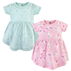 Hudson Baby Infant and Toddler Girl Cotton Short-Sleeve Dresses 2pk, Magical Unicorn, 2 Toddler - 1 of 3