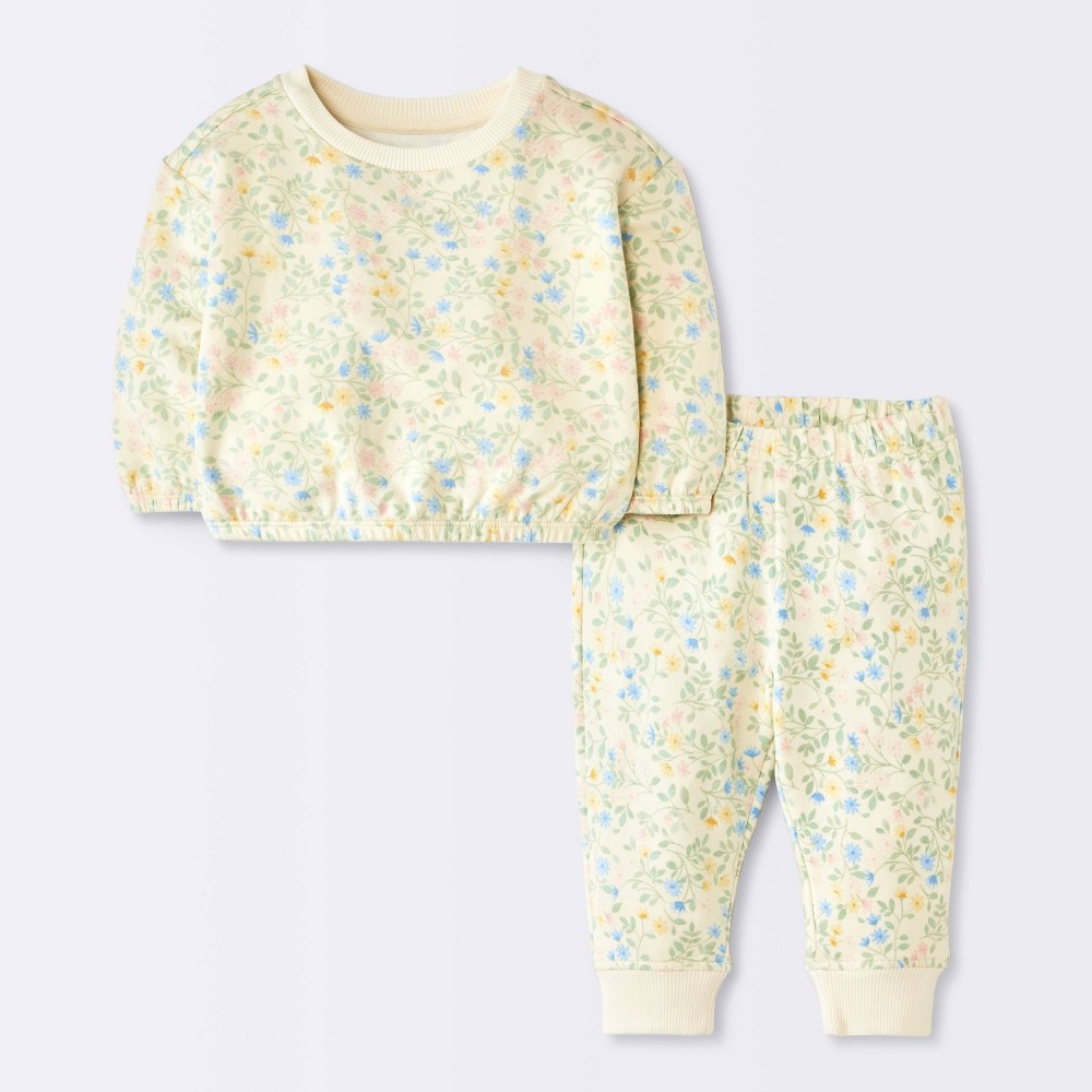 Baby Girls' 2pc Top and Bottom Sets - Cloud Island™ Off-White/Cream 6-9M