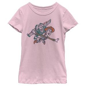 Girl's Toy Story Woody and Buzz Fly With Me T-Shirt - 1 of 4
