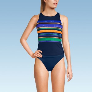 Lands' End Women's Tugless High Neck Strappy Back Tankini Swimsuit Top - 1 of 3