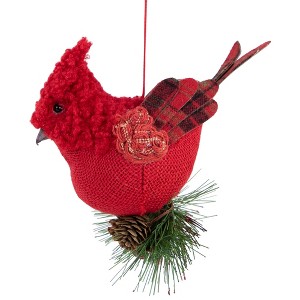 Northlight Burlap Cardinal with Pine Needles and Berries Christmas Ornament - 5.25" - Red - 1 of 4