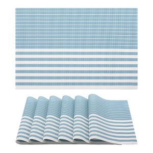 REGALWOVEN Placemats Set of 6 Plastic Placemats for Kitchen Dining Table Decor Table Placemats Wipeable Table Mat with Stripe Pattern - 1 of 4