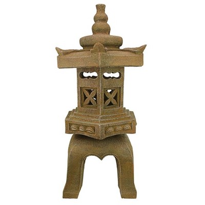 Sacred Pagoda Lantern Beige Resin Garden Statue with LED Lights