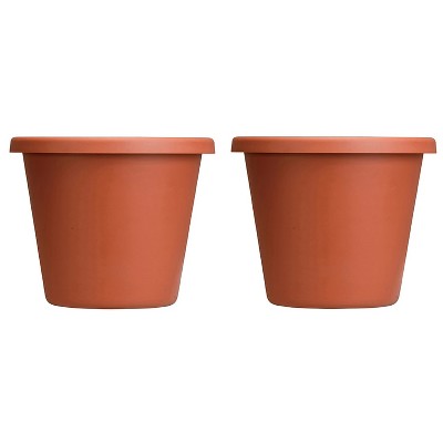 HC Companies LIA24000E35 24-Inch Indoor Plastic Round Classic Pot, Clay (2 Pack)