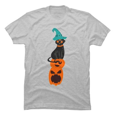 Men's Design By Humans Halloween Pumpkins and Witch Cat By famenxt T-Shirt
