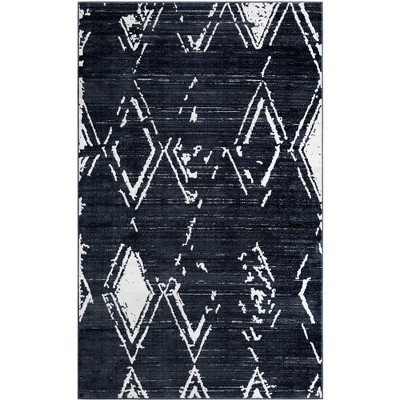 Navy Blue Geometric Rectangular Synthetic Area Rug
