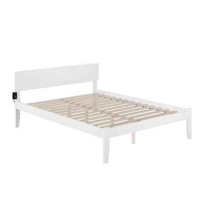 King Orlando Platform Bed White - AFI: Solid Wood, Adjustable Headboard, USB Port, No Box Spring Required