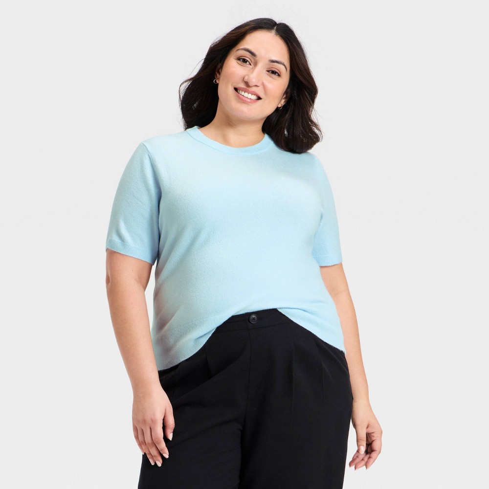 Women's Short Sleeve Crewneck Sweater - A New Day™ Blue 1X