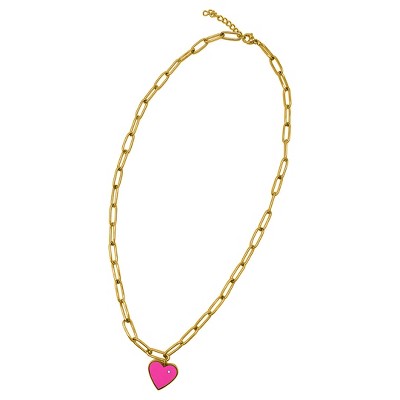Adornia Tarnish Resistant 14k Gold Plated Heart Paper Clip Chain Necklace pink