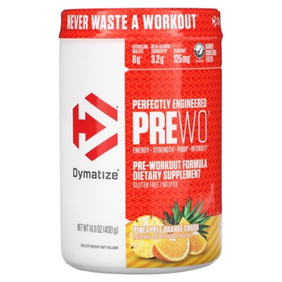Dymatize Nutrition Perfectly Engineered Pre WO, Pre-Workout Formula, Pineapple Orange Crush, 14.11 oz (400 g), Sports Nutrition Supplements