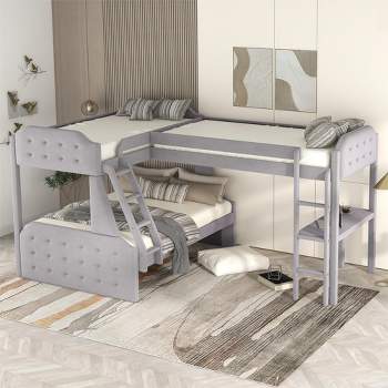 L-Shaped Twin over Full Bunk Bed and Twin Loft Bed with Desk-ModernLuxe