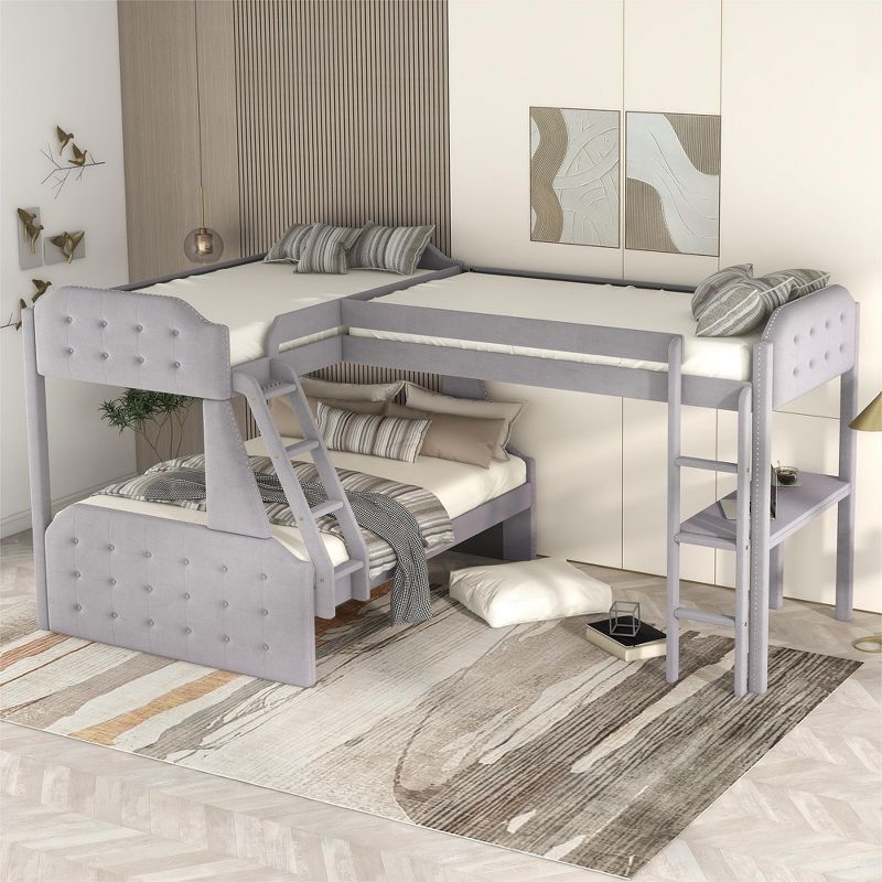 L-Shaped Twin over Full Bunk Bed and Twin Loft Bed with Desk-ModernLuxe, 1 of 8