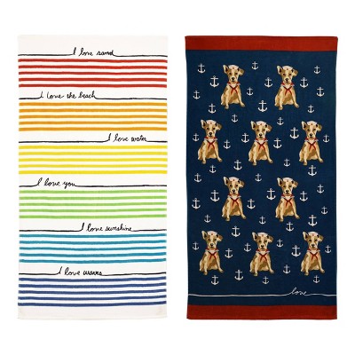 2pk French Love Augie Sailor Striped Beach Towel - ED Ellen DeGeneres