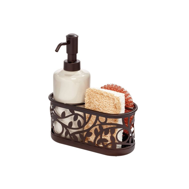 iDESIGN Vine Ceramic Soap Pump with Caddy Dispenser with Storage Compartment Bronze, 3 of 8