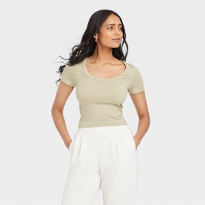 Women's Slim Fit Seamless Short Sleeve Square Neck Baby T-Shirt - A New Day™ - 1 of 4