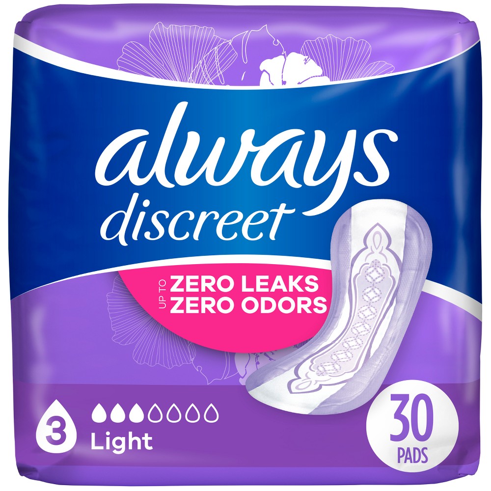 Always Discreet Incontinence & Postpartum Incontinence Pads - Light Absorbency - 30ct