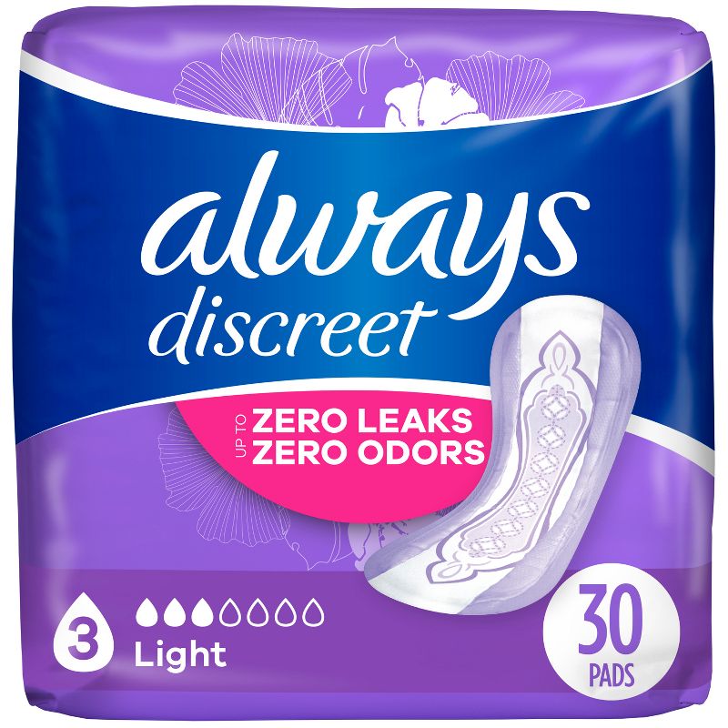 Always Discreet Incontinence &#38; Postpartum Incontinence Pads - Light Absorbency - 30ct, 1 of 16