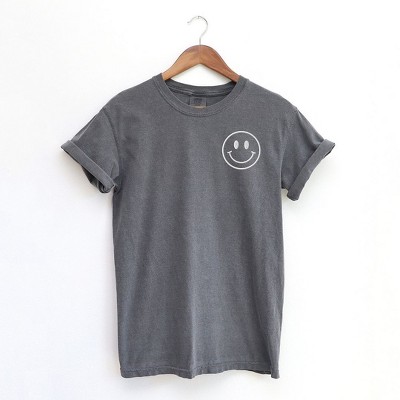Simply Sage Market Women's Embroidered Smiley Face Outline Short Sleeve Garment Dyed Tee