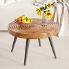Airsurfer 23.6" Modern Round Coffee Table - Annular Texture Exquisite Suction Molding Process,Walnut Color Pattern Design,Black Sprayed Metal Leg. - 3 of 4
