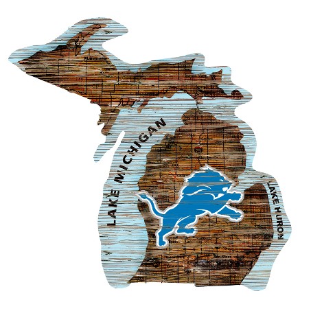 Nfl Detroit Lions Fan Creations State Shape Logo Sign : Target