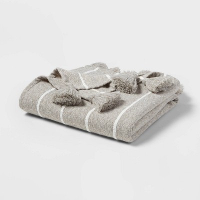 Tasseled Boucle Bed Throw Gray Stripe - Threshold™