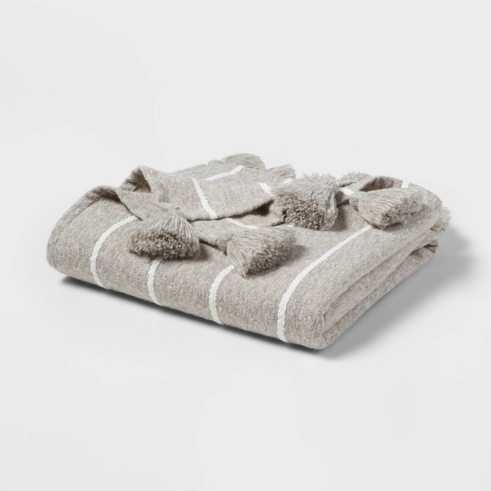 Tasseled Boucle Bed Throw Gray Stripe - Threshold™