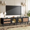 MAYEERTY Rattan TV Stand with 3 Cabinets & 2 Drawers, Rattan-inspired Media Console Table for TVs up to 80", TV Cabinet for Living Room Black - 4 of 4