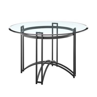 HomeRoots 48" Clear And Black Glass And Iron Round Top Dining Table