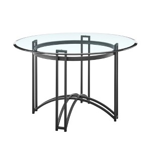 HomeRoots 48" Clear And Black Glass And Iron Round Top Dining Table - 1 of 4
