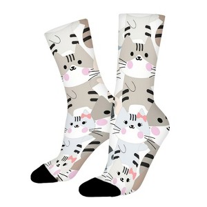 Cute Cat Couple Women Printed Crew Socks Funny Funky Socks Soft Polyester Novelty Gifts for Artists Men - 1 of 1