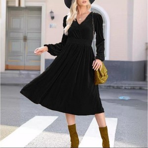 Coolmee Women's Long Sleeve V Neck Holiday Cocktail Party Wrap Waist Maxi Dress - 1 of 4