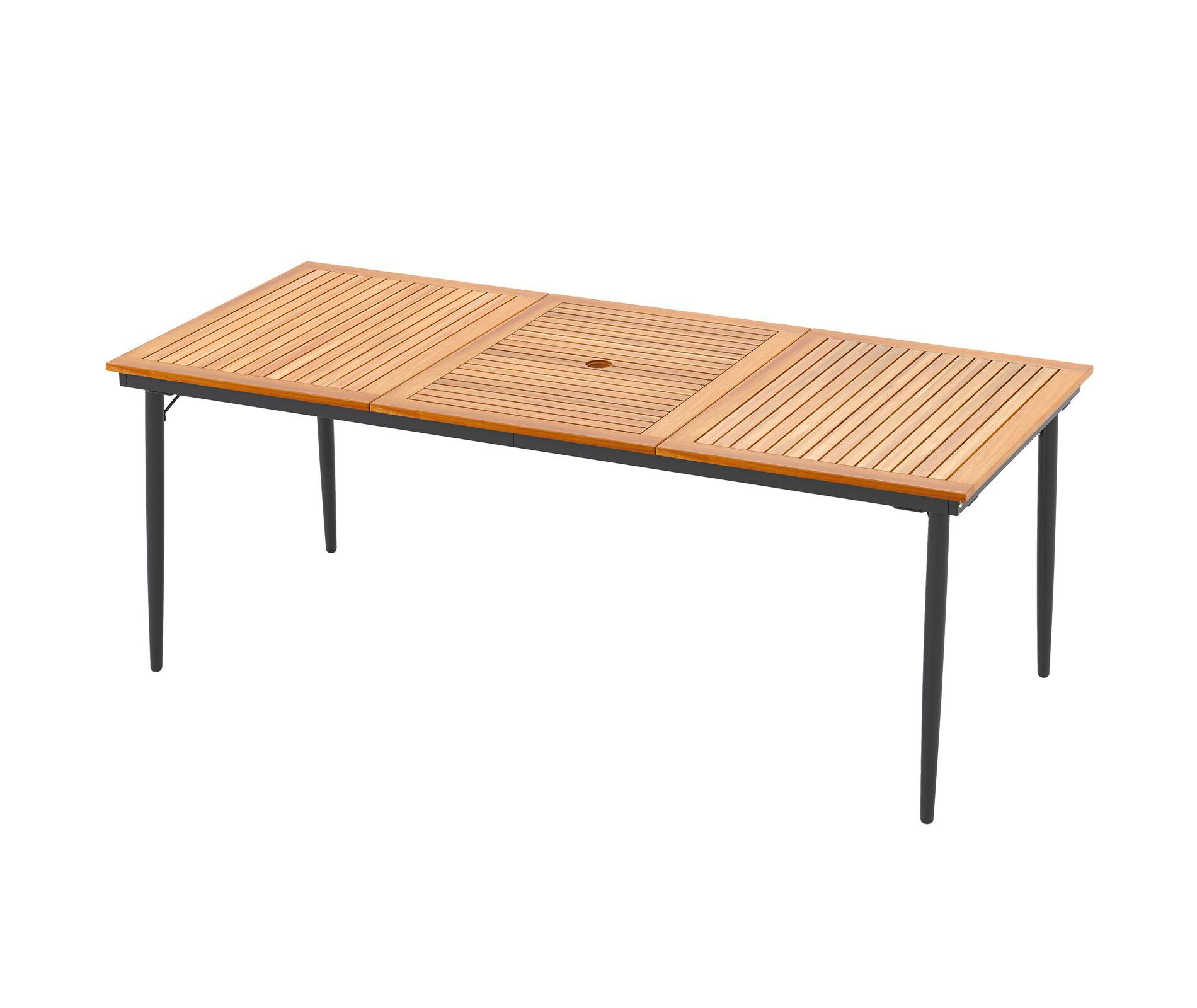 Gymax 79" Acacia Wood Outdoor Dining Table for 8 with Durable Metal Frame Reinforced Stability and 1.9" Umbrella Hole Spacious Patio Table