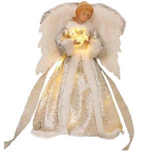Aoibox Angel Christmas Tree Topper with Lights 8 Lighting Modes Timer Function Lifelike Feather Skirt 1 Piece Indoor Holiday Decor - 1 of 4