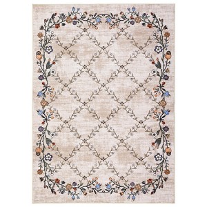 Washable Modern Floral Rug Non Slip Low Pile Rug Soft Contemporary Throw Floor Cover Foldable Indoor Carpet for Living Room Bedroom Playroom Nursery - 1 of 4