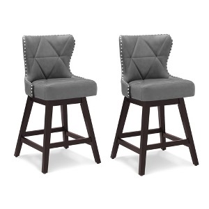 Arceso 26" Counter Height Swivel Bar Stools with Back, Faux Leather Upholstered Seat, Solid Wood Legs, Beige – Set for Kitchen Island or Home Bar - 1 of 4